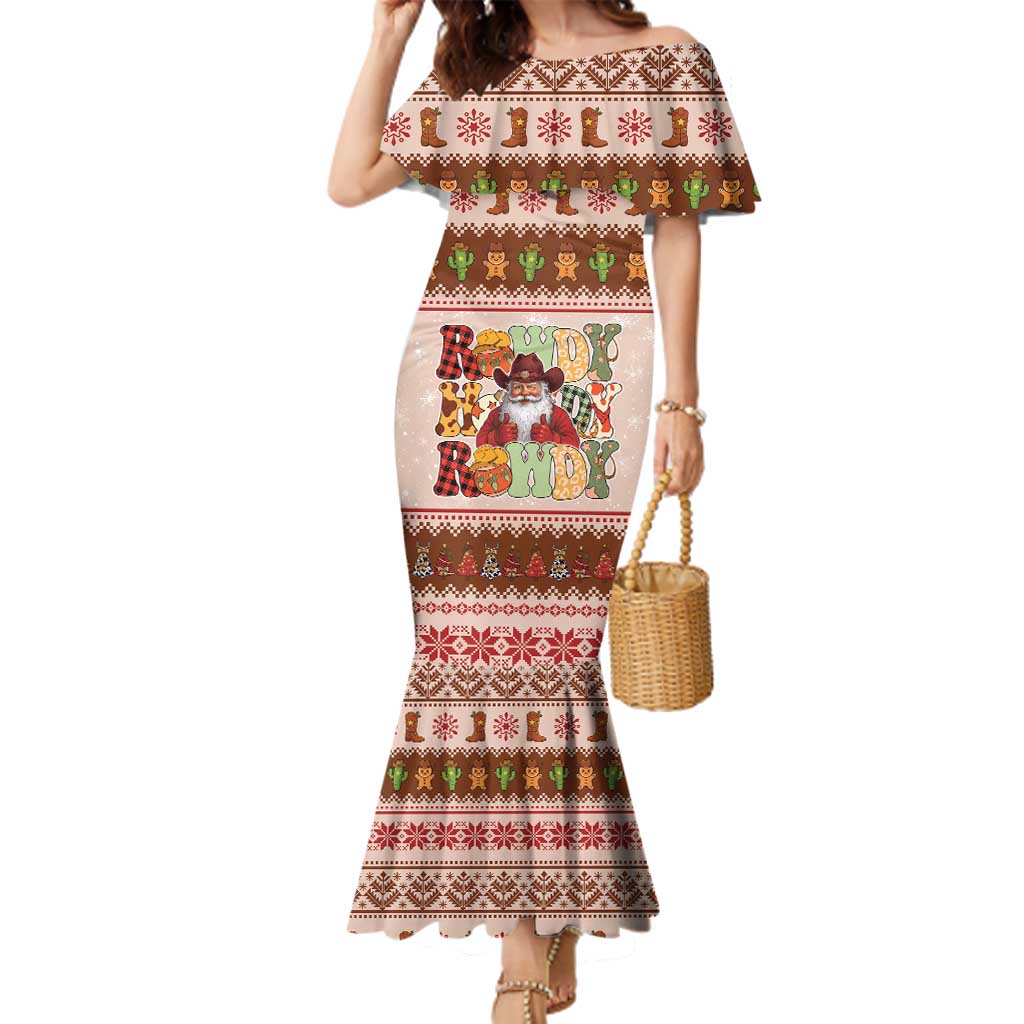 Howdy Christmas Family Matching Mermaid Dress and Hawaiian Shirt Cowboy Santa Western Xmas - Wonder Print Shop