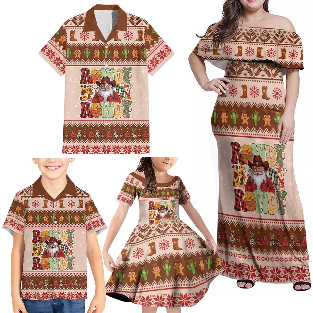 Howdy Christmas Family Matching Off Shoulder Maxi Dress and Hawaiian Shirt Cowboy Santa Western Xmas - Wonder Print Shop