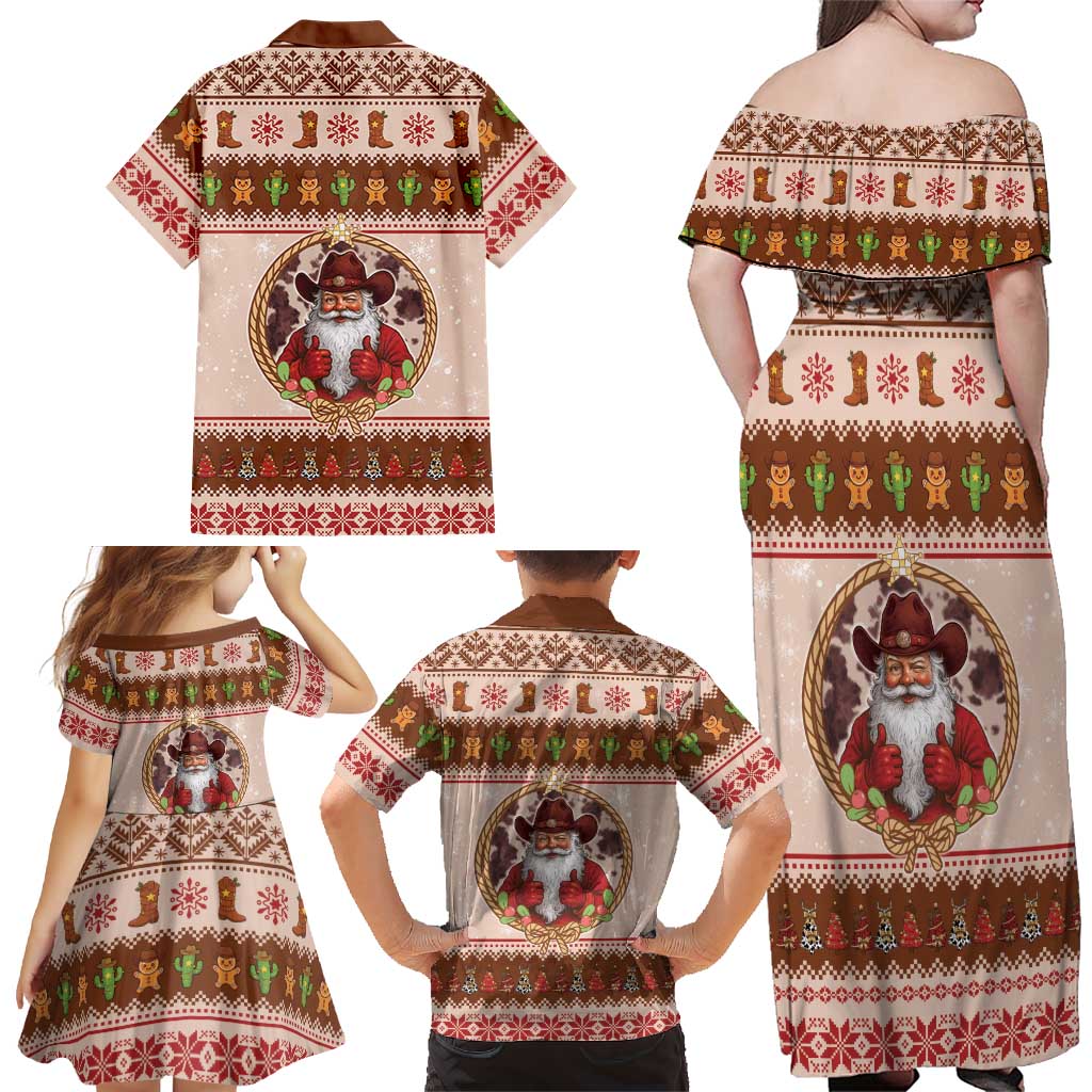 Howdy Christmas Family Matching Off Shoulder Maxi Dress and Hawaiian Shirt Cowboy Santa Western Xmas - Wonder Print Shop