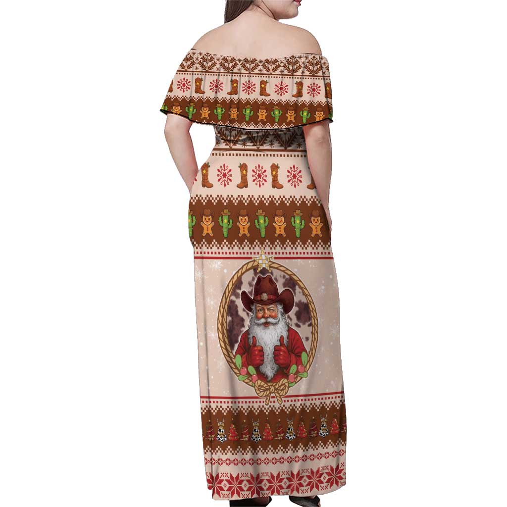 Howdy Christmas Family Matching Off Shoulder Maxi Dress and Hawaiian Shirt Cowboy Santa Western Xmas - Wonder Print Shop