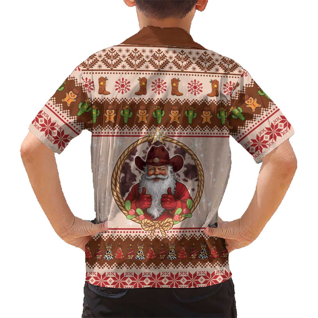 Howdy Christmas Family Matching Off Shoulder Short Dress and Hawaiian Shirt Cowboy Santa Western Xmas - Wonder Print Shop