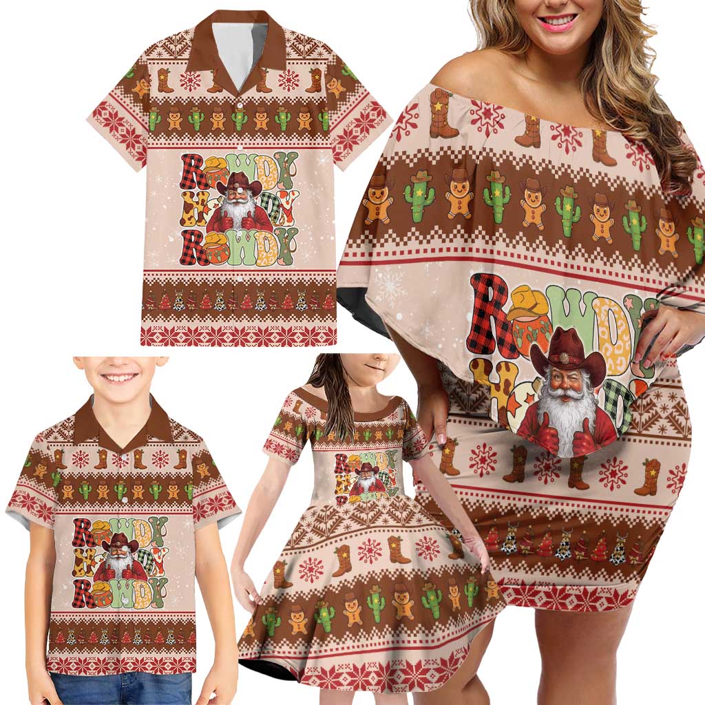 Howdy Christmas Family Matching Off Shoulder Short Dress and Hawaiian Shirt Cowboy Santa Western Xmas - Wonder Print Shop