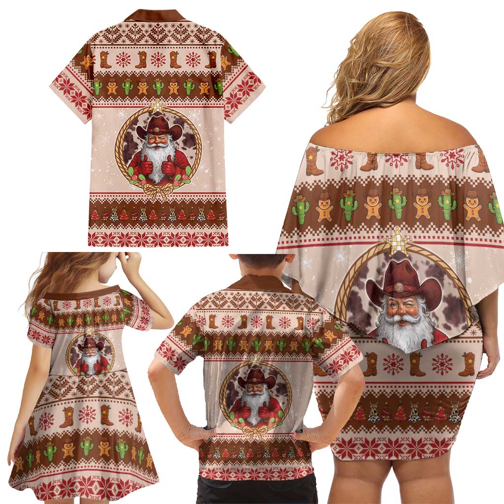 Howdy Christmas Family Matching Off Shoulder Short Dress and Hawaiian Shirt Cowboy Santa Western Xmas - Wonder Print Shop