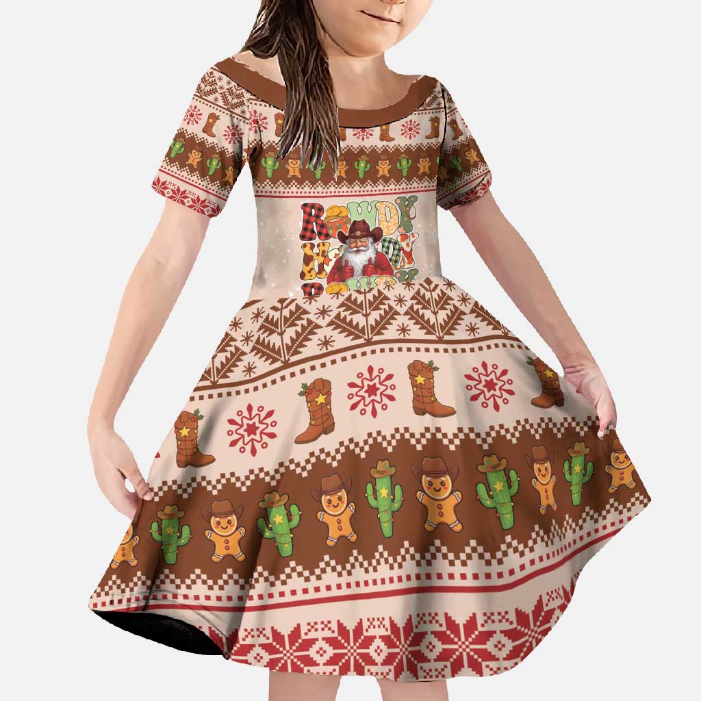 Howdy Christmas Family Matching Short Sleeve Bodycon Dress and Hawaiian Shirt Cowboy Santa Western Xmas - Wonder Print Shop