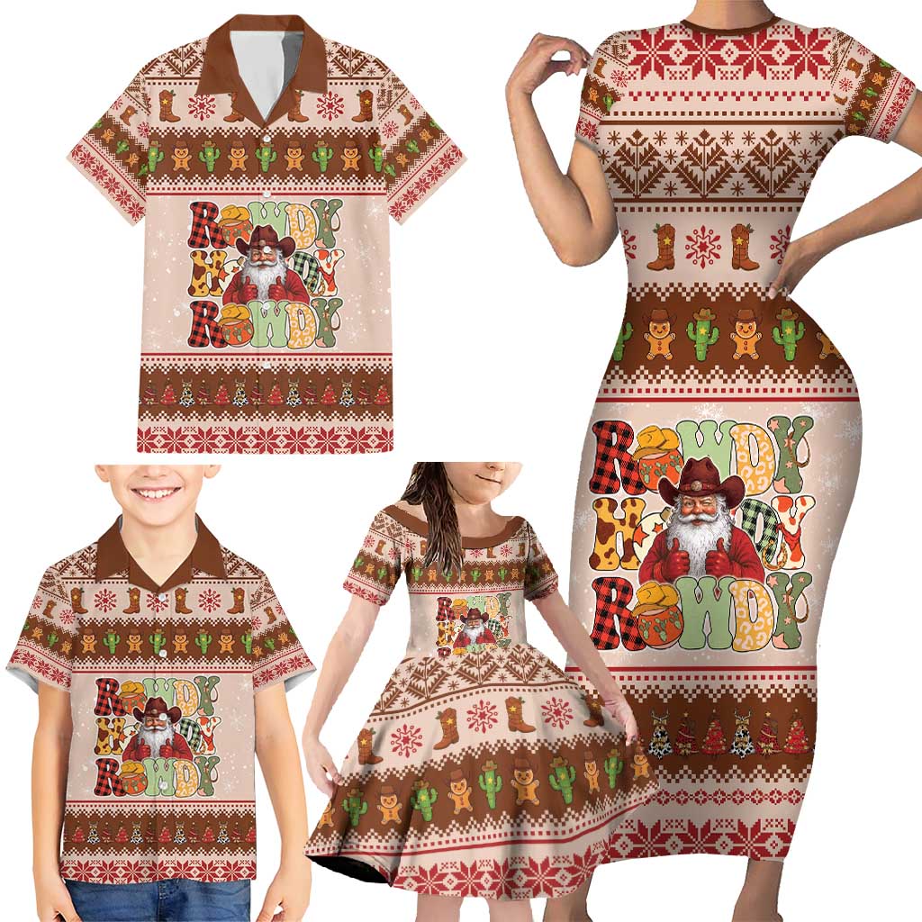 Howdy Christmas Family Matching Short Sleeve Bodycon Dress and Hawaiian Shirt Cowboy Santa Western Xmas - Wonder Print Shop