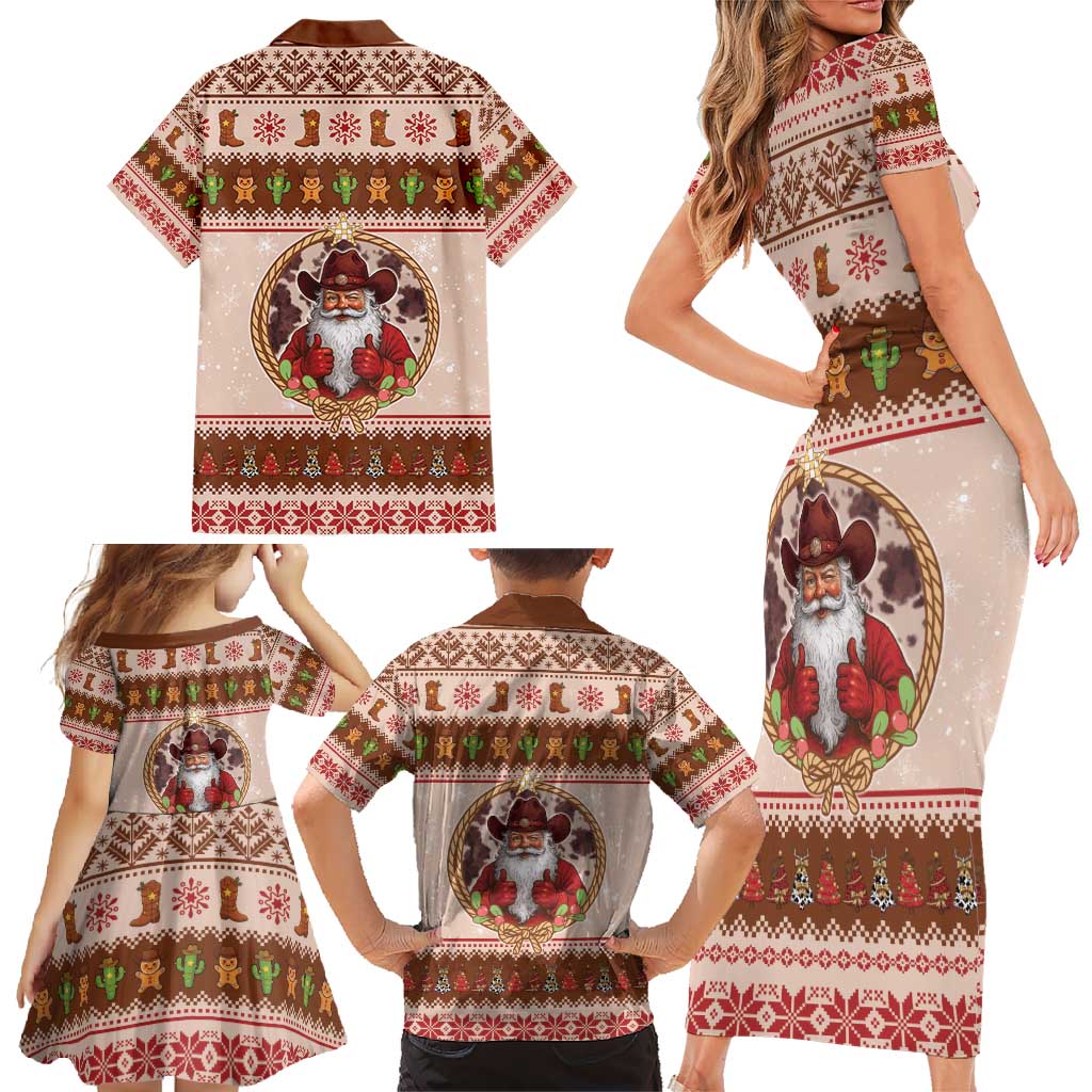 Howdy Christmas Family Matching Short Sleeve Bodycon Dress and Hawaiian Shirt Cowboy Santa Western Xmas - Wonder Print Shop