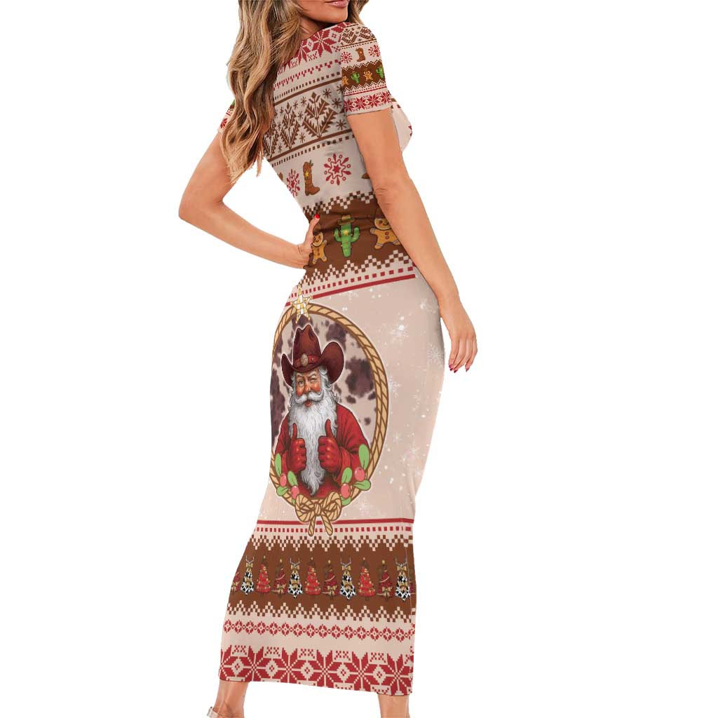 Howdy Christmas Family Matching Short Sleeve Bodycon Dress and Hawaiian Shirt Cowboy Santa Western Xmas - Wonder Print Shop