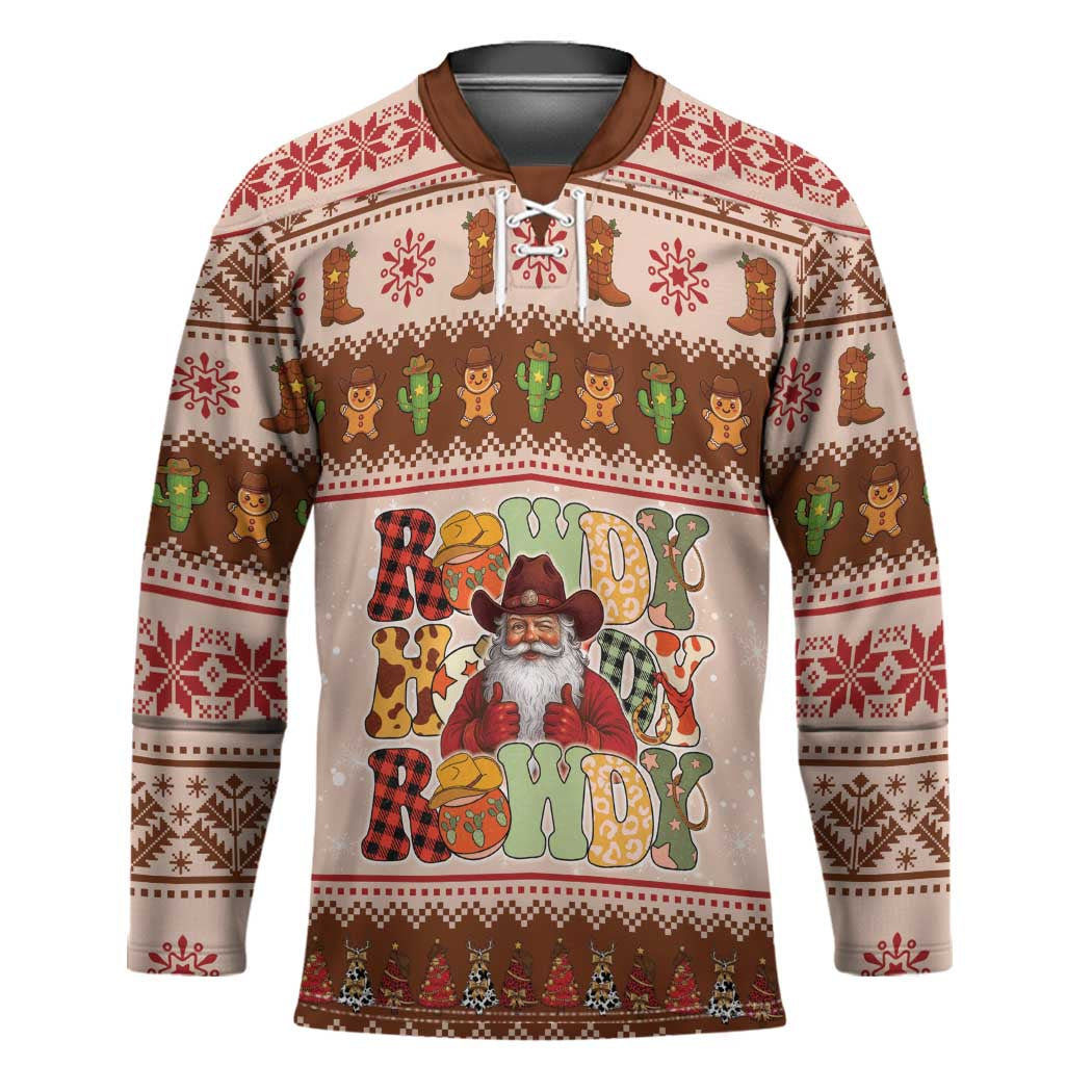 Howdy Christmas Hockey Jersey Cowboy Santa Western Xmas - Wonder Print Shop