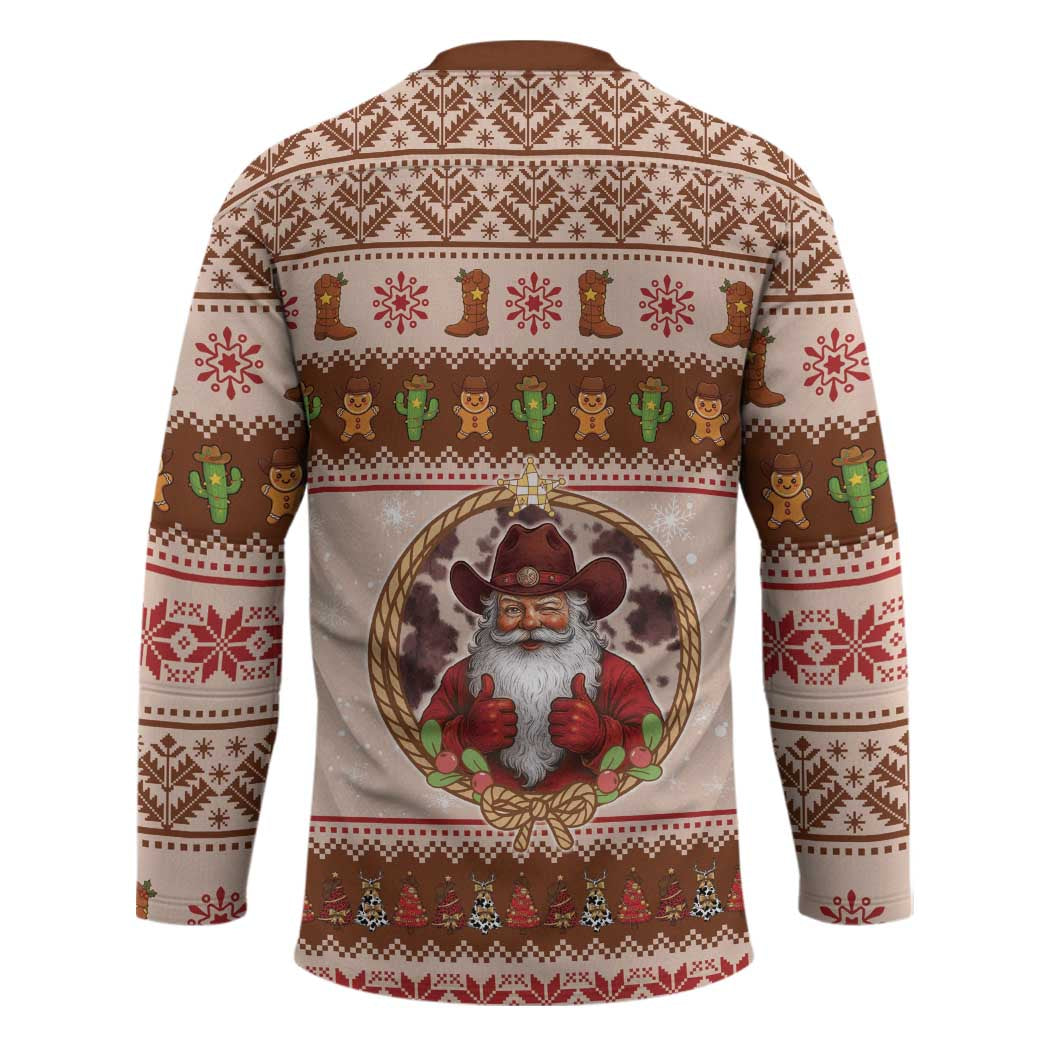 Howdy Christmas Hockey Jersey Cowboy Santa Western Xmas - Wonder Print Shop