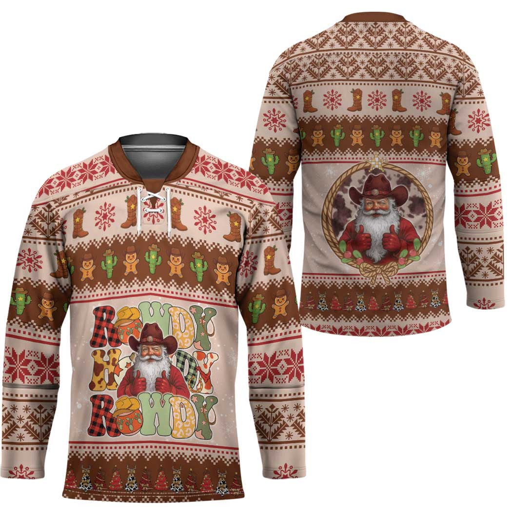 Howdy Christmas Hockey Jersey Cowboy Santa Western Xmas - Wonder Print Shop
