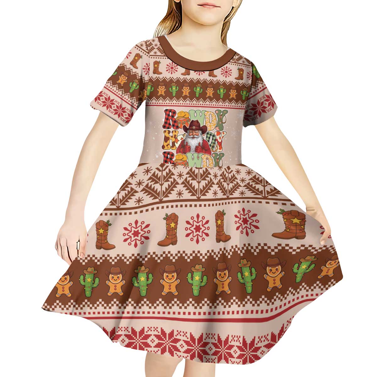 Howdy Christmas Kid Short Sleeve Dress Cowboy Santa Western Xmas - Wonder Print Shop