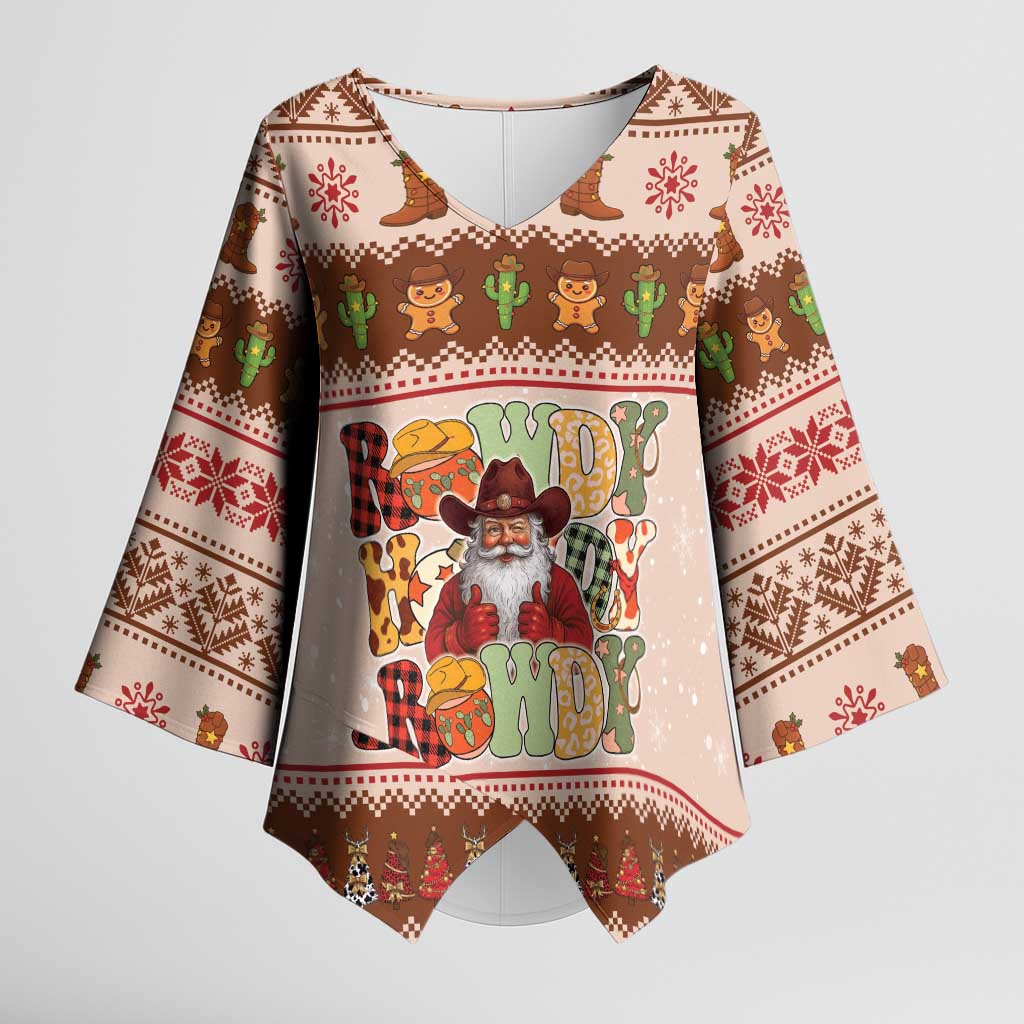 Howdy Christmas Kimono Sleeve Blouse Cowboy Santa Western Xmas - Wonder Print Shop