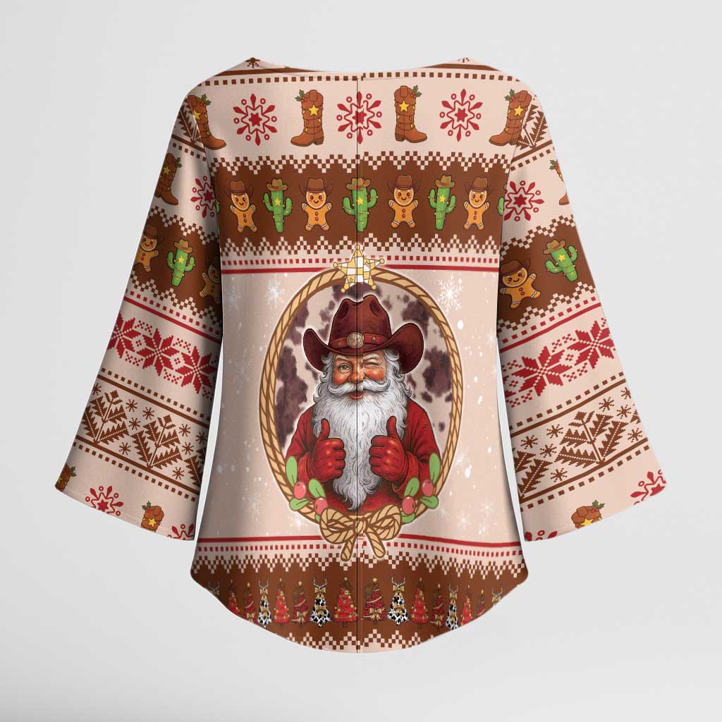 Howdy Christmas Kimono Sleeve Blouse Cowboy Santa Western Xmas - Wonder Print Shop