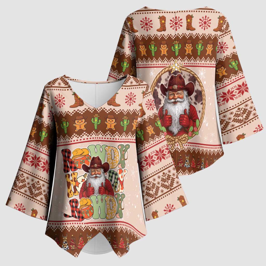 Howdy Christmas Kimono Sleeve Blouse Cowboy Santa Western Xmas - Wonder Print Shop