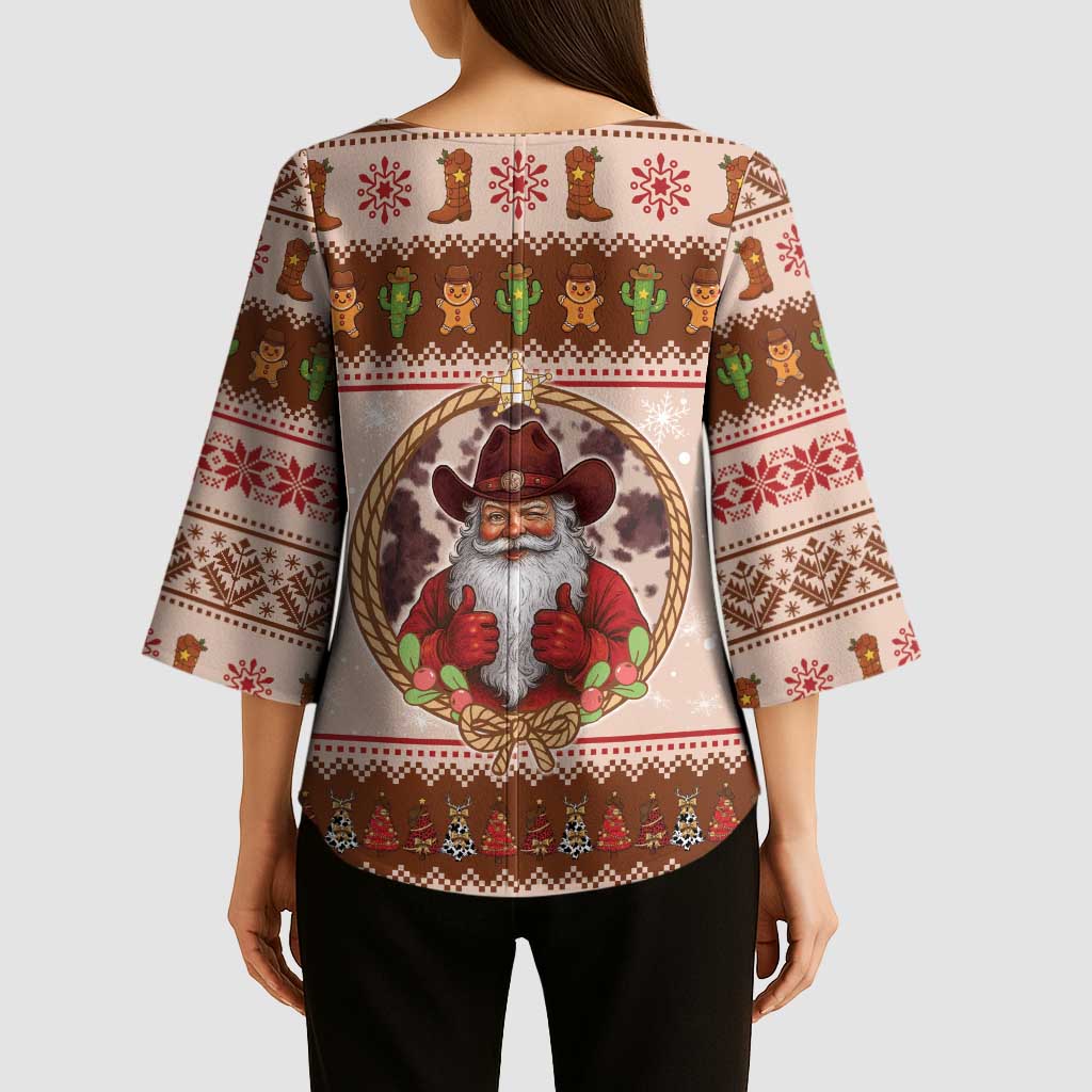 Howdy Christmas Kimono Sleeve Blouse Cowboy Santa Western Xmas - Wonder Print Shop