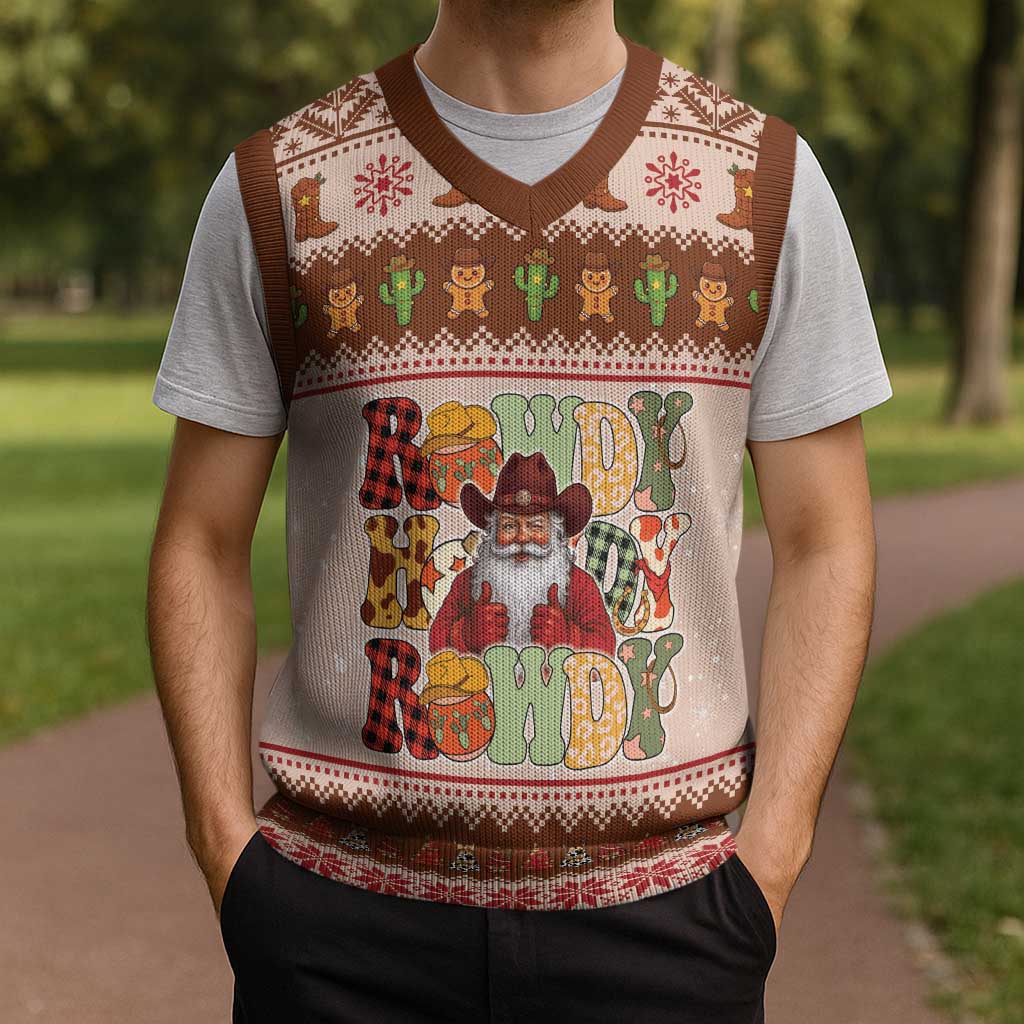 Howdy Christmas Knitted V-Neck Vest Cowboy Santa Western Xmas - Wonder Print Shop