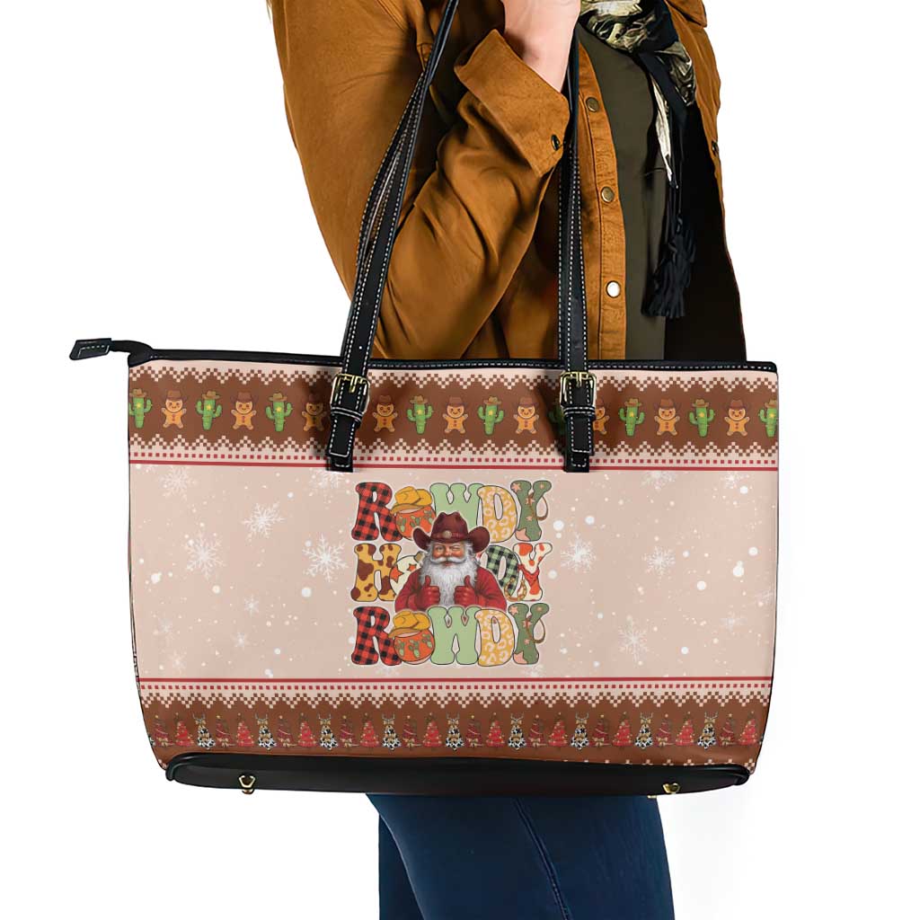 Howdy Christmas Leather Tote Bag Cowboy Santa Western Xmas - Wonder Print Shop