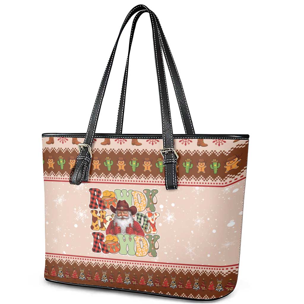Howdy Christmas Leather Tote Bag Cowboy Santa Western Xmas - Wonder Print Shop