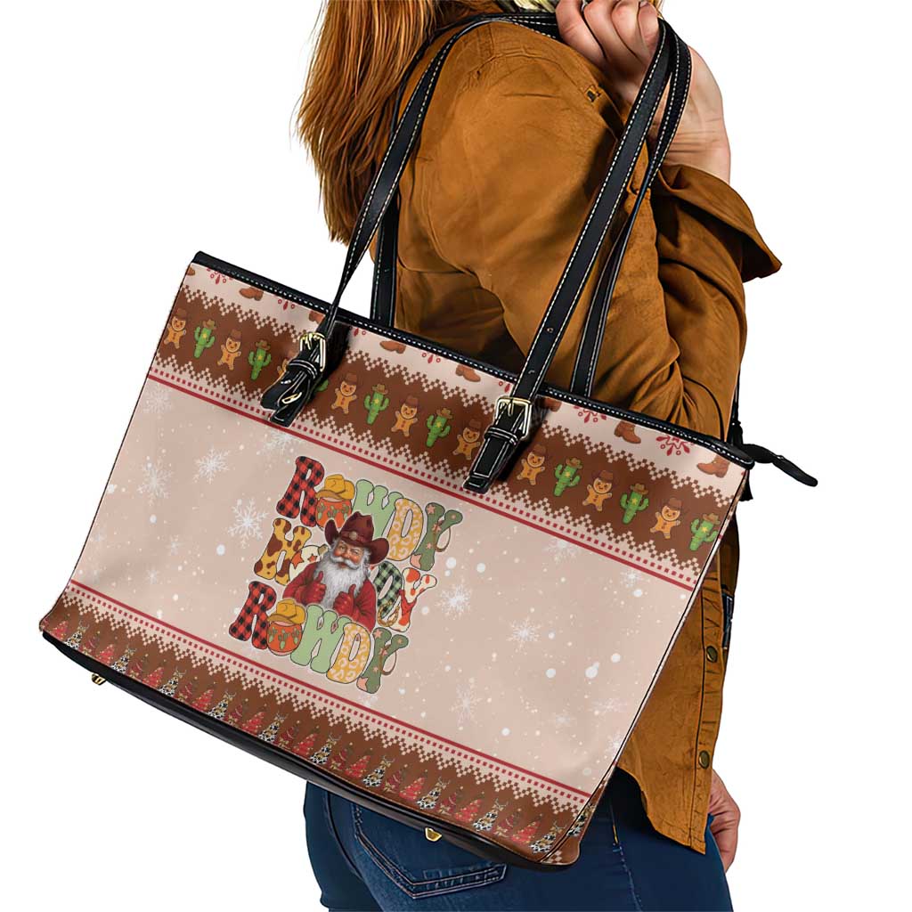 Howdy Christmas Leather Tote Bag Cowboy Santa Western Xmas - Wonder Print Shop