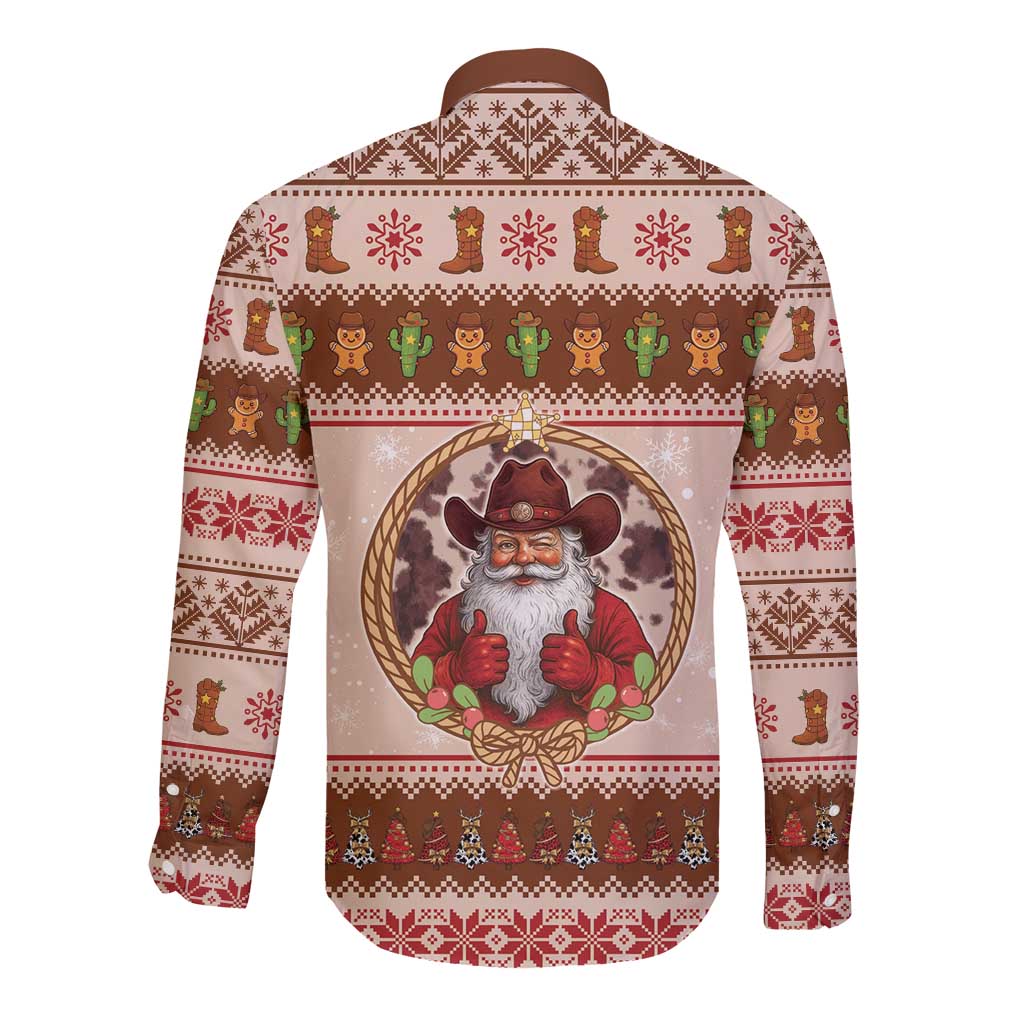 Howdy Christmas Long Sleeve Button Shirt Cowboy Santa Western Xmas - Wonder Print Shop