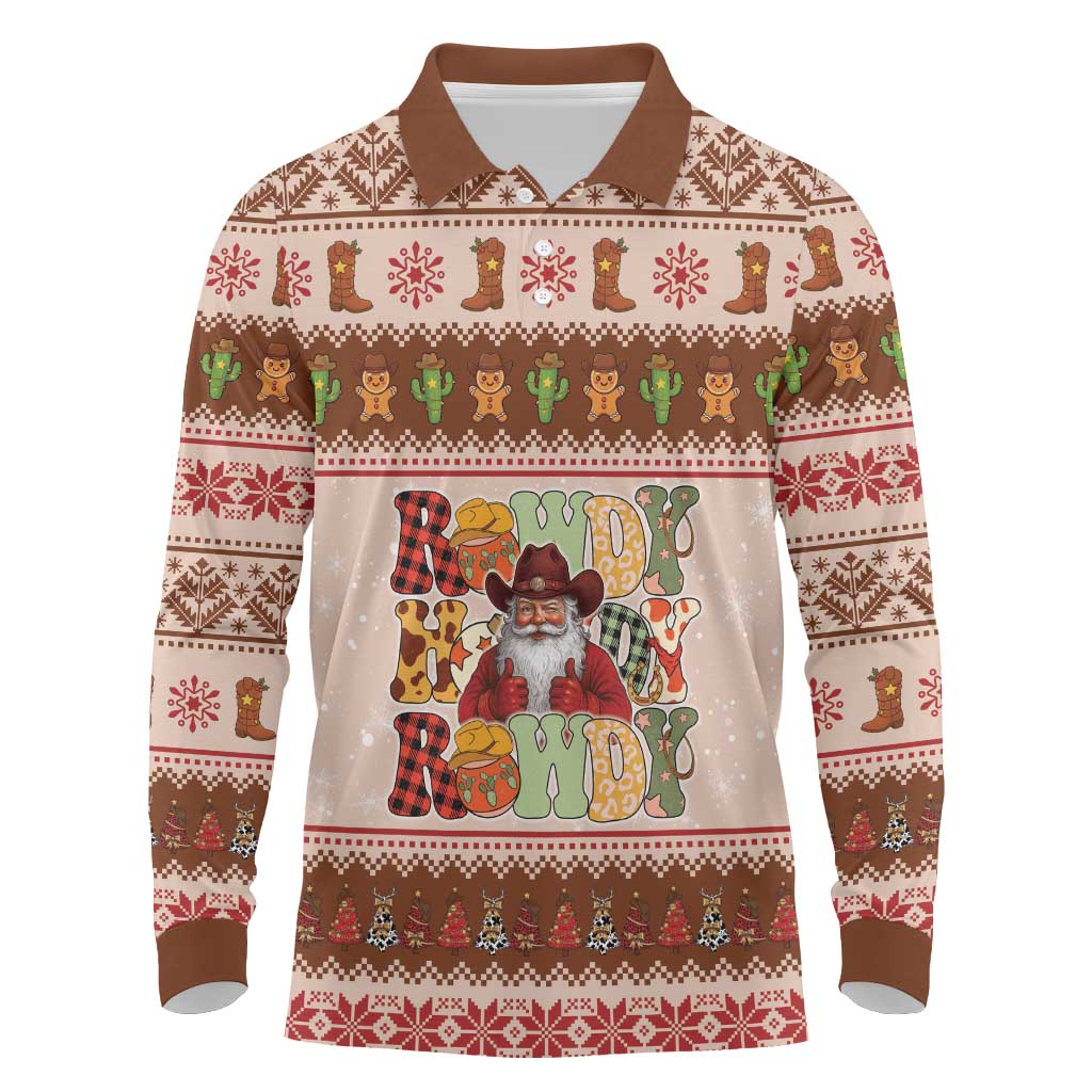 Howdy Christmas Long Sleeve Polo Shirt Cowboy Santa Western Xmas - Wonder Print Shop