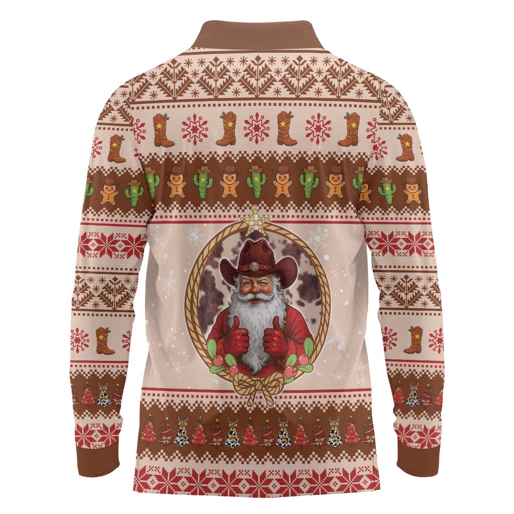 Howdy Christmas Long Sleeve Polo Shirt Cowboy Santa Western Xmas - Wonder Print Shop