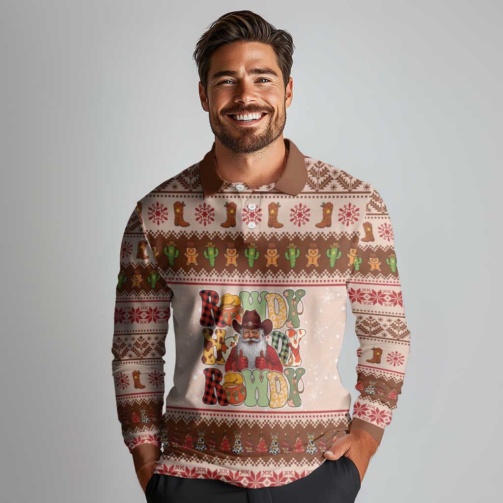 Howdy Christmas Long Sleeve Polo Shirt Cowboy Santa Western Xmas - Wonder Print Shop
