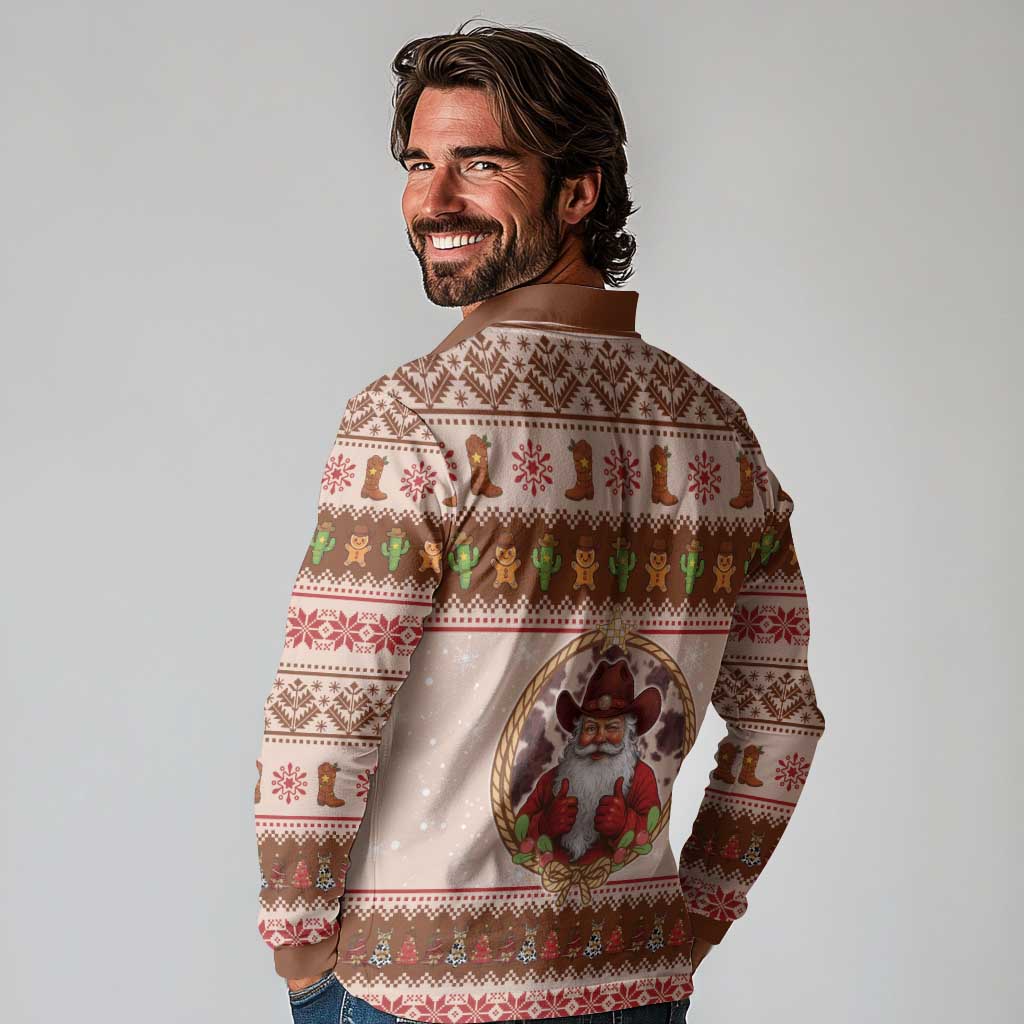 Howdy Christmas Long Sleeve Polo Shirt Cowboy Santa Western Xmas - Wonder Print Shop