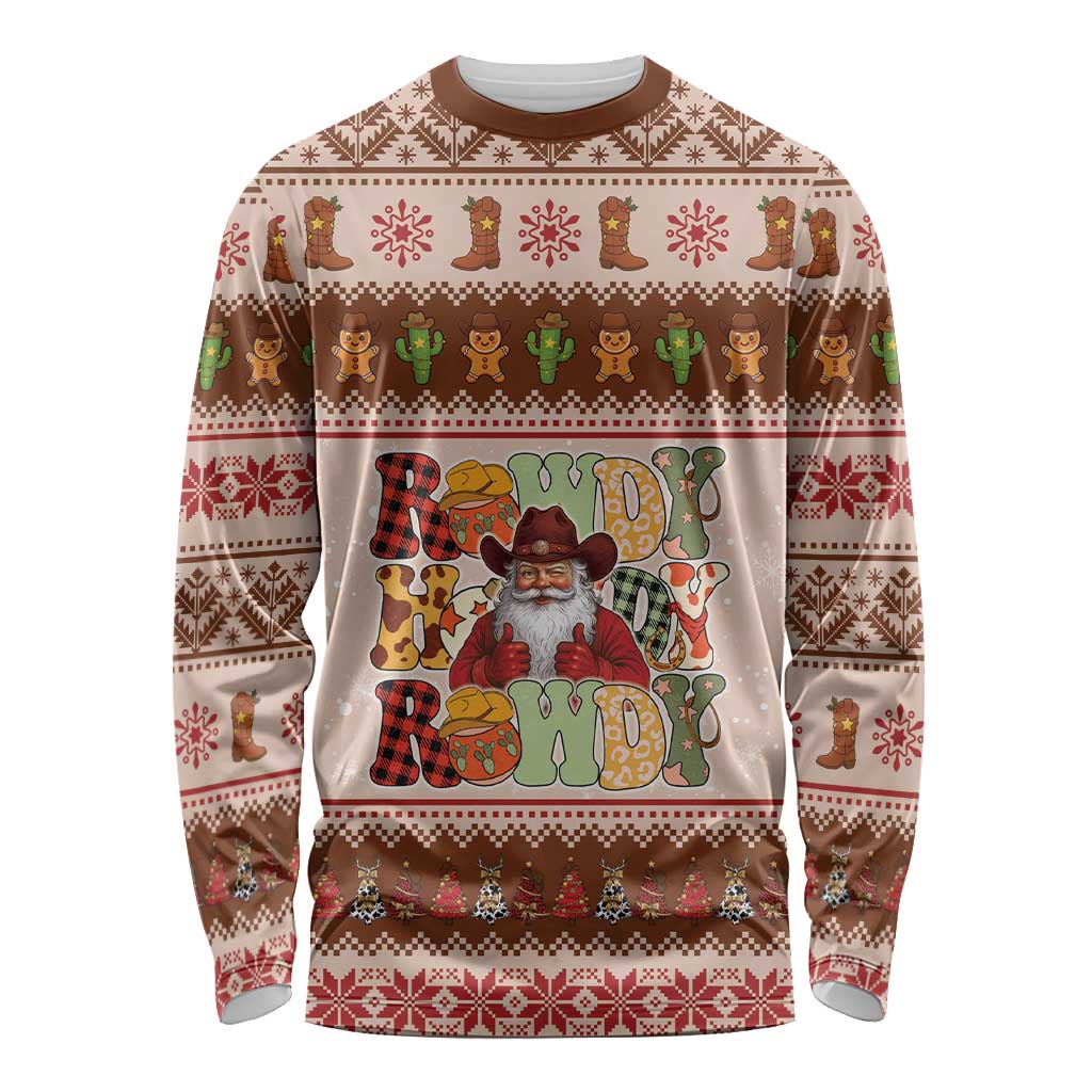 Howdy Christmas Long Sleeve Shirt Cowboy Santa Western Xmas - Wonder Print Shop