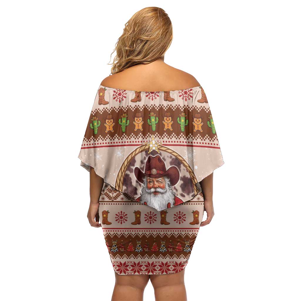 Howdy Christmas Off Shoulder Short Dress Cowboy Santa Western Xmas - Wonder Print Shop
