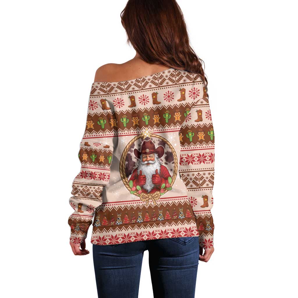 Howdy Christmas Off Shoulder Sweater Cowboy Santa Western Xmas - Wonder Print Shop