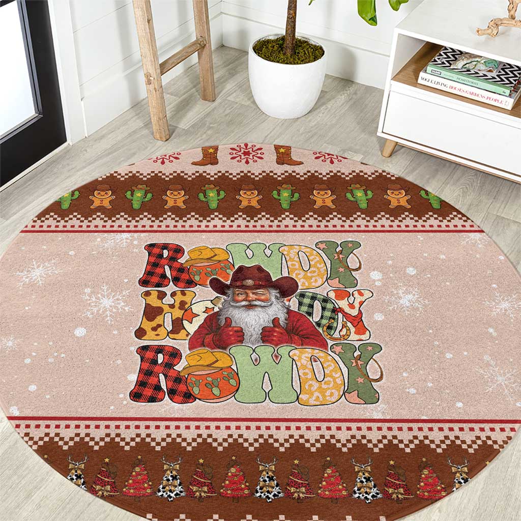Howdy Christmas Round Carpet Cowboy Santa Western Xmas - Wonder Print Shop