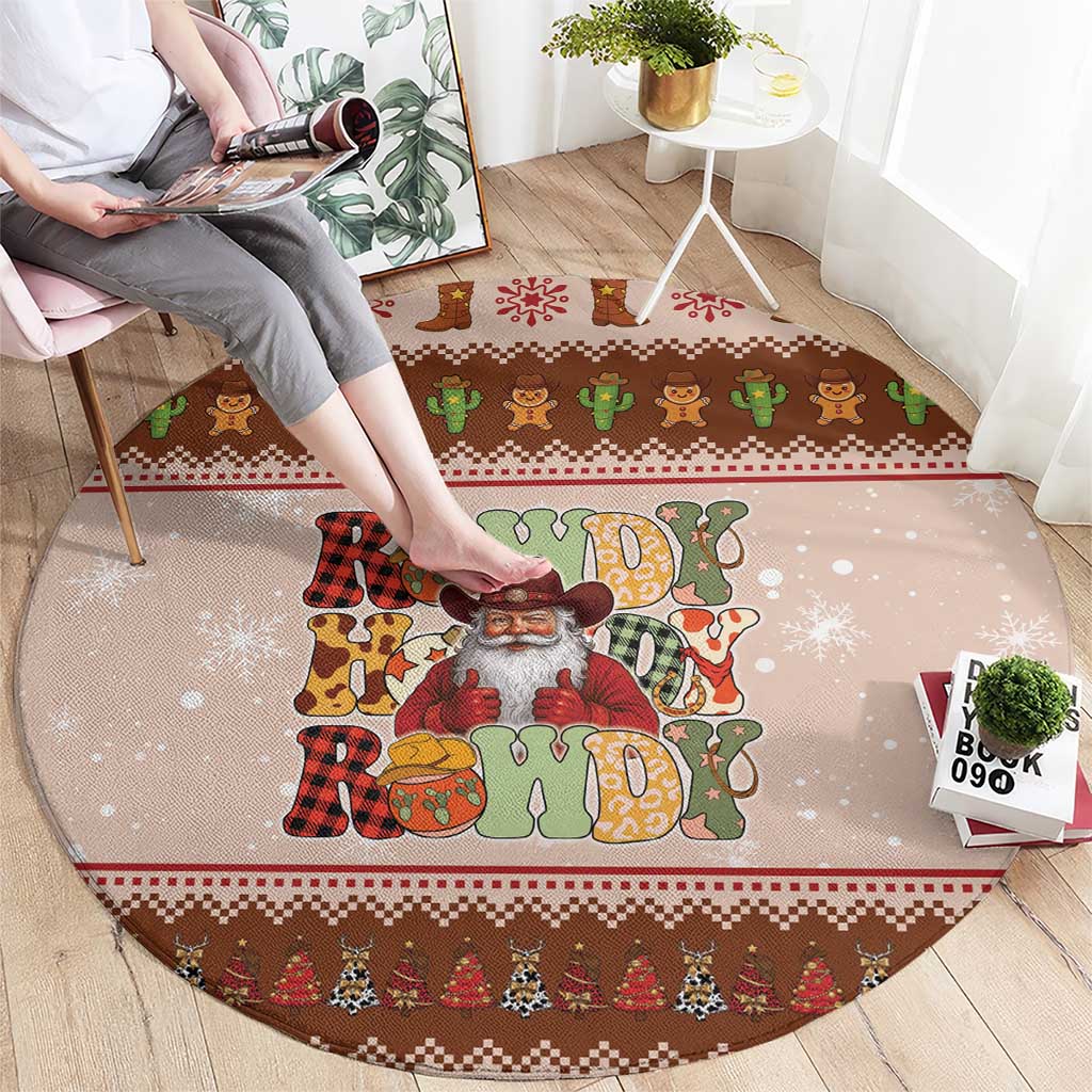 Howdy Christmas Round Carpet Cowboy Santa Western Xmas - Wonder Print Shop