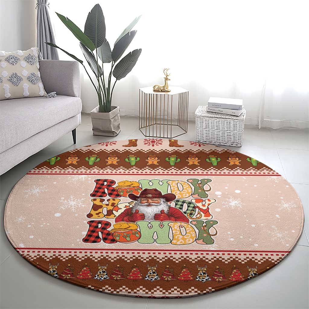 Howdy Christmas Round Carpet Cowboy Santa Western Xmas - Wonder Print Shop