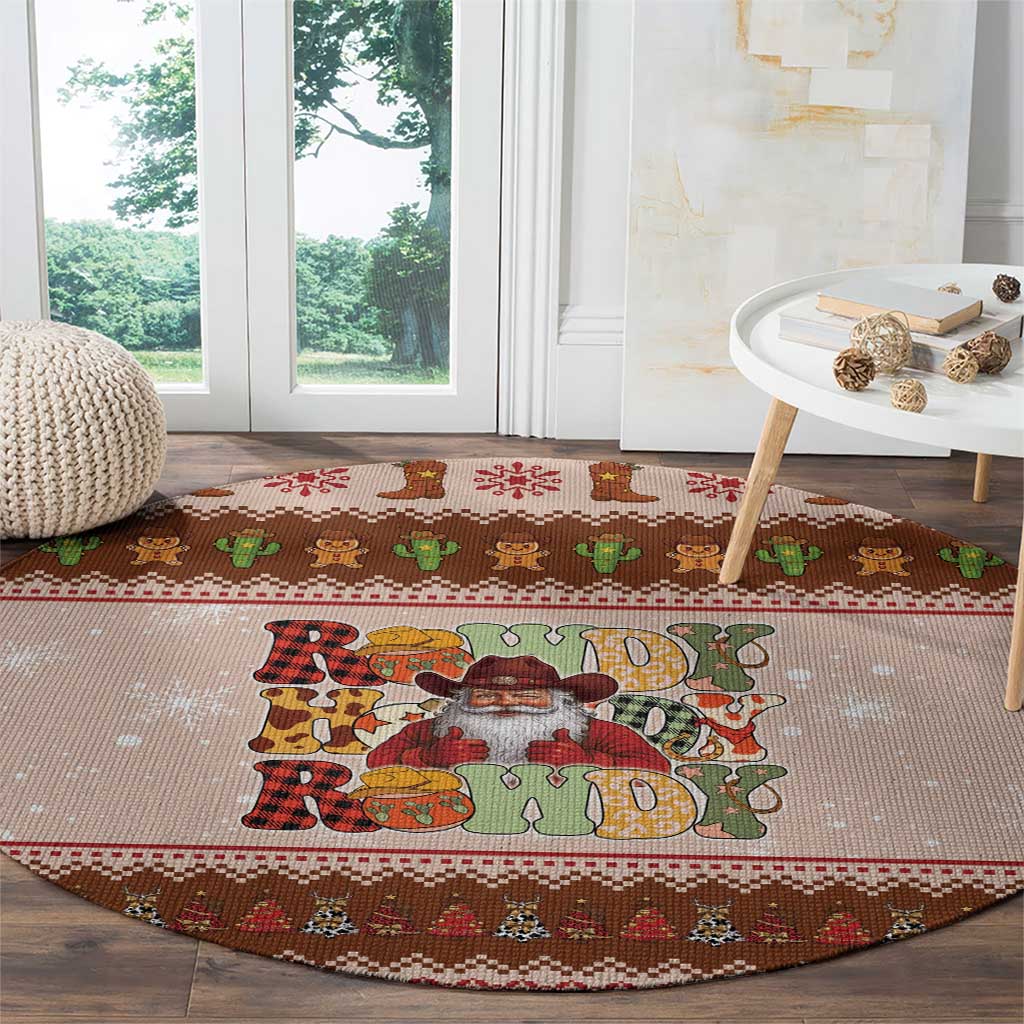 Howdy Christmas Round Carpet Cowboy Santa Western Xmas - Wonder Print Shop