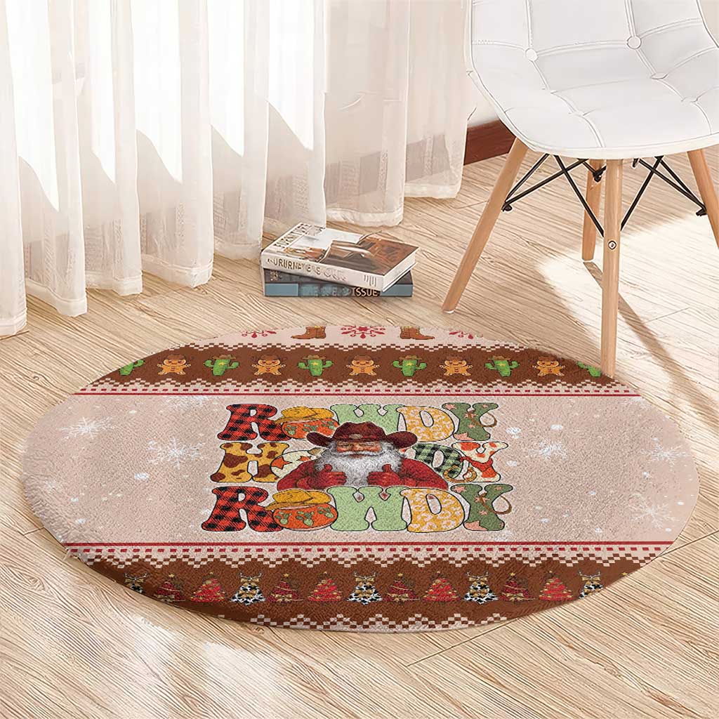 Howdy Christmas Round Carpet Cowboy Santa Western Xmas - Wonder Print Shop