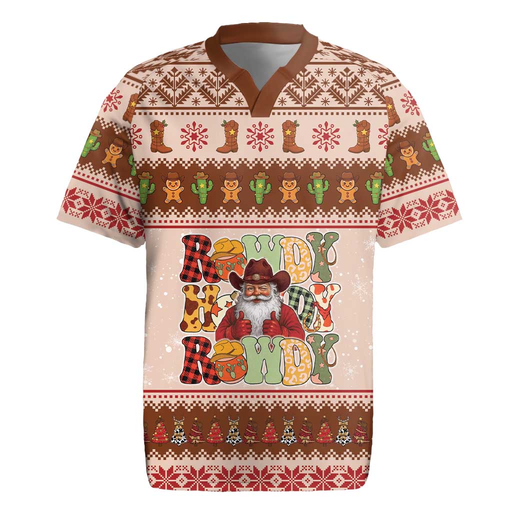 Howdy Christmas Rugby Jersey Cowboy Santa Western Xmas - Wonder Print Shop