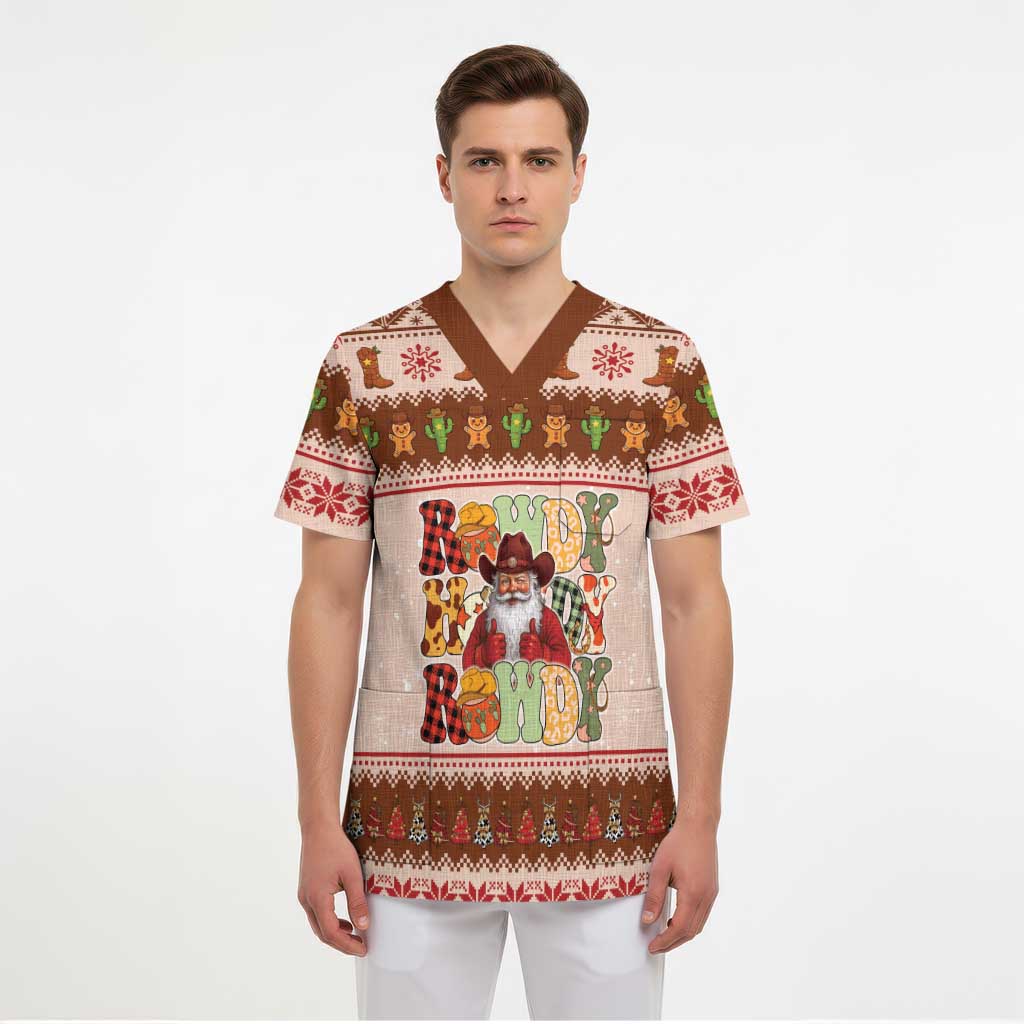 Howdy Christmas Scrub Top Cowboy Santa Western Xmas - Wonder Print Shop