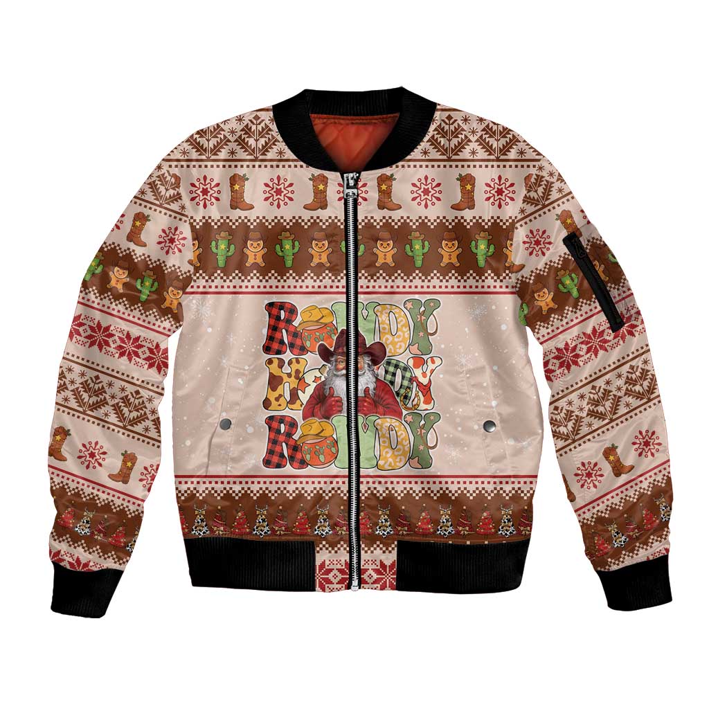Howdy Christmas Sleeve Zip Bomber Jacket Cowboy Santa Western Xmas - Wonder Print Shop