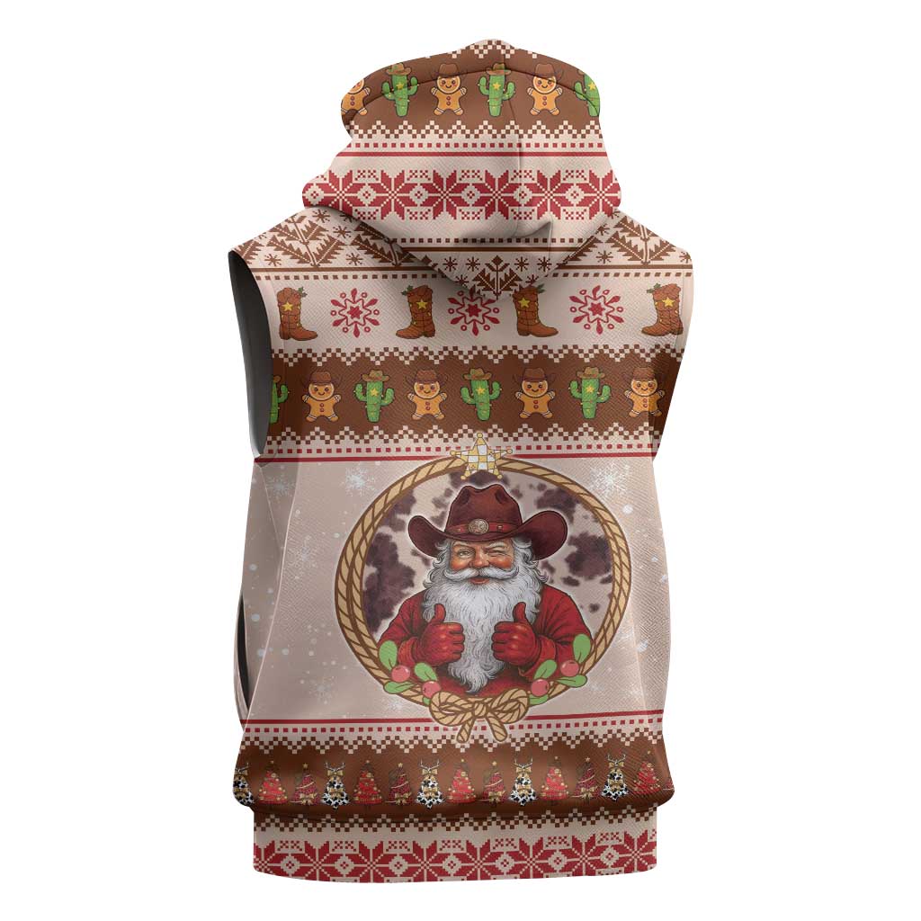 Howdy Christmas Sleeveless Hoodie Cowboy Santa Western Xmas - Wonder Print Shop