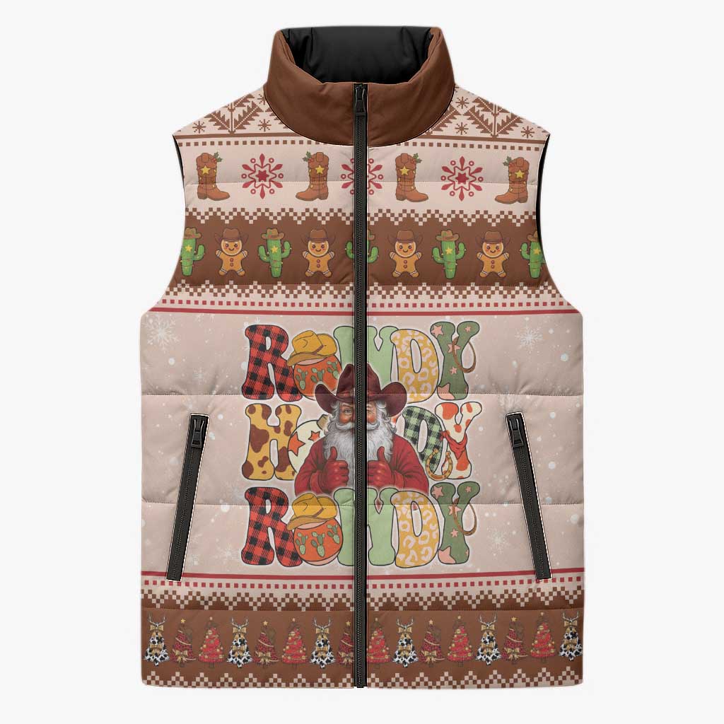 Howdy Christmas Sleeveless Puffer Jacket Cowboy Santa Western Xmas - Wonder Print Shop