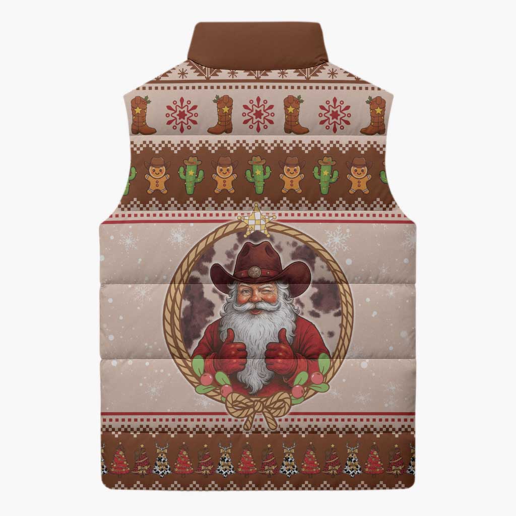 Howdy Christmas Sleeveless Puffer Jacket Cowboy Santa Western Xmas - Wonder Print Shop