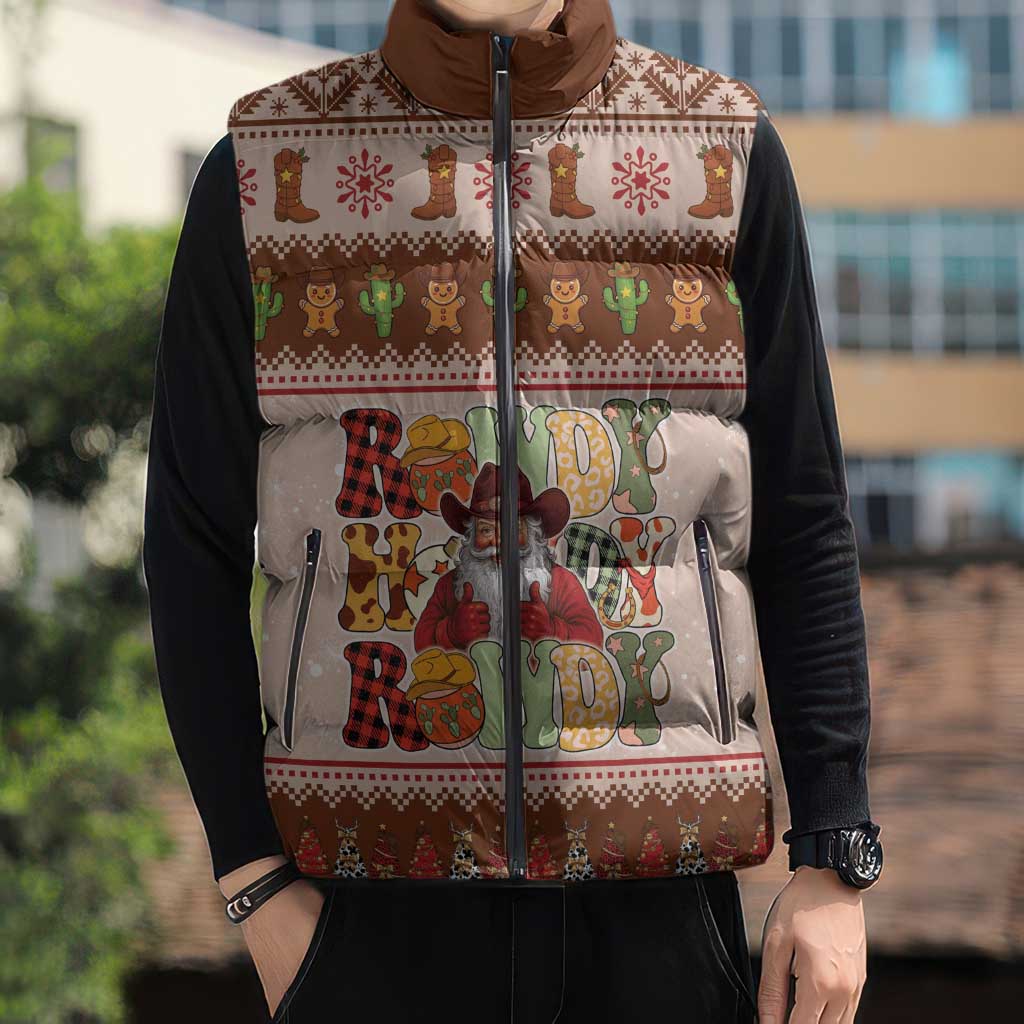 Howdy Christmas Sleeveless Puffer Jacket Cowboy Santa Western Xmas - Wonder Print Shop