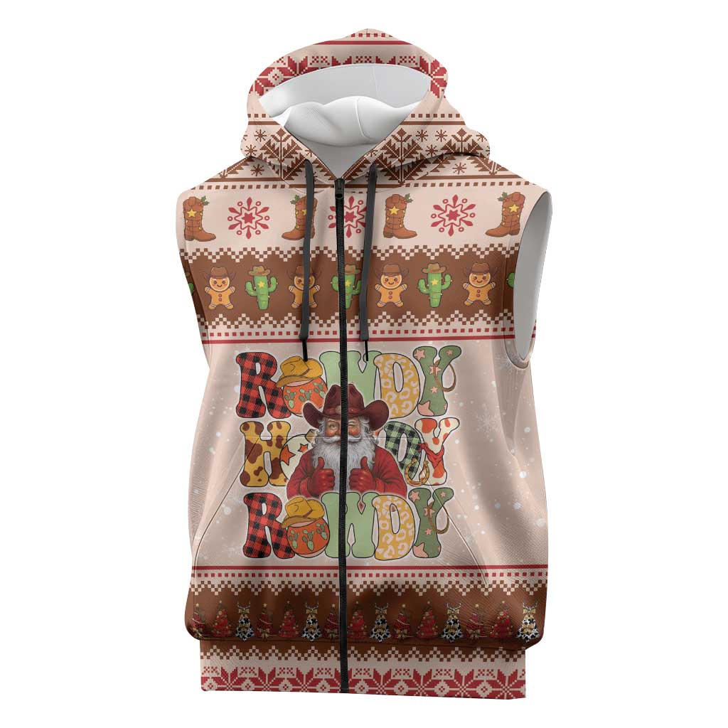 Howdy Christmas Sleeveless Zip Hoodie Cowboy Santa Western Xmas - Wonder Print Shop