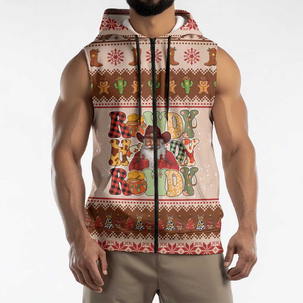 Howdy Christmas Sleeveless Zip Hoodie Cowboy Santa Western Xmas - Wonder Print Shop