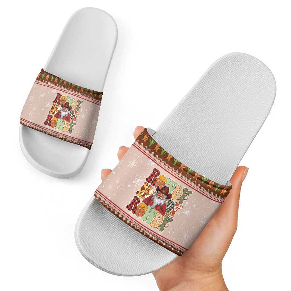 Howdy Christmas Slide Sandals Cowboy Santa Western Xmas - Wonder Print Shop