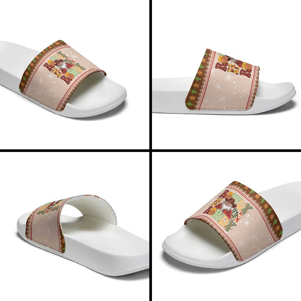 Howdy Christmas Slide Sandals Cowboy Santa Western Xmas - Wonder Print Shop