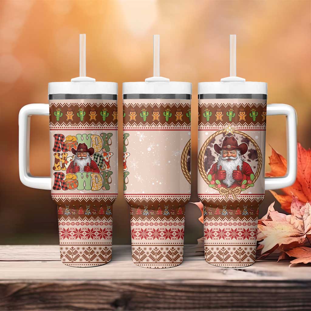 Howdy Christmas Tumbler With Handle Cowboy Santa Western Xmas - Wonder Print Shop