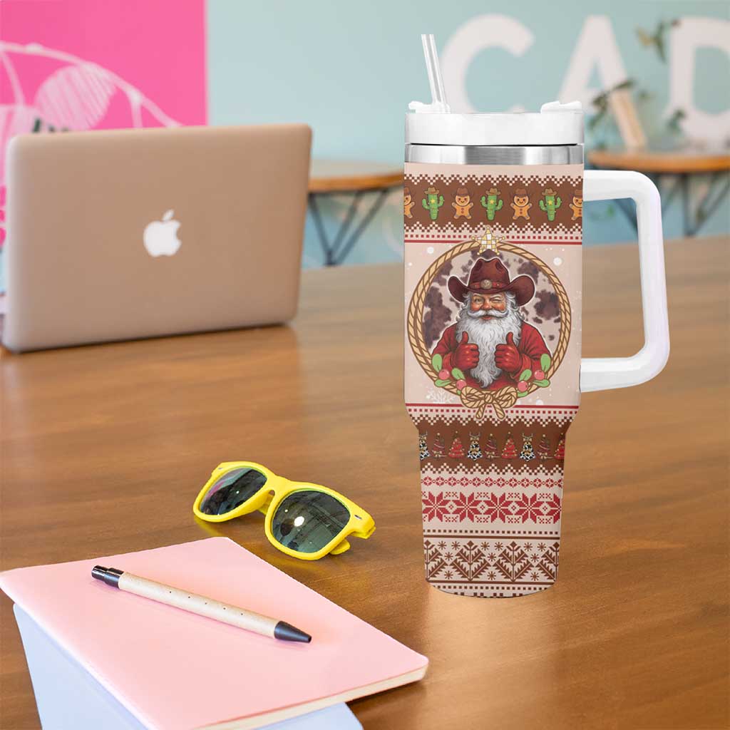 Howdy Christmas Tumbler With Handle Cowboy Santa Western Xmas - Wonder Print Shop