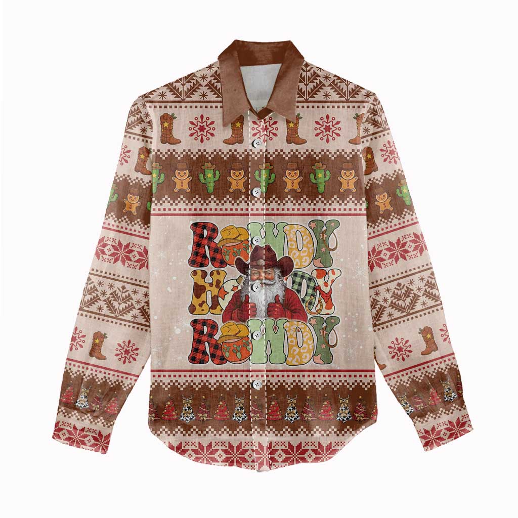 Howdy Christmas Women Casual Shirt Cowboy Santa Western Xmas - Wonder Print Shop